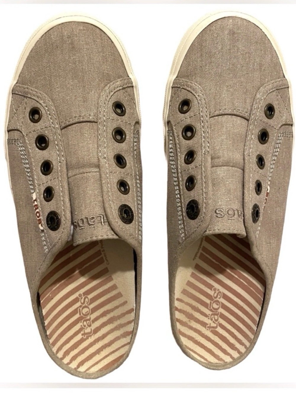 Taos Ez Soul Womens Size 7 Shoes Tan Beige Canvas Slip On Backless Mule Sneakers